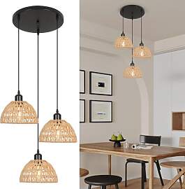 FORCOSO Rattan Pendelleuchte Esstisch 3 Flammig -