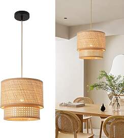 FORCOSO Rattan Pendelleuchte Esstisch - Vintage