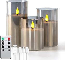 Forever Speed 3er-Set Grau Glas Led Kerzen