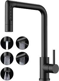 FORIOUS Wasserhahn Küche Schwarz, Küchenarmatur