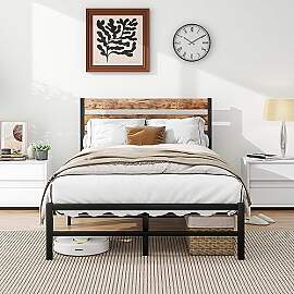 FOUBAM Bettgestell 120x200,Metallbett mit Holz