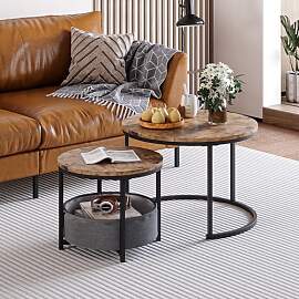 FOUBAM Couchtisch Rund, 2er Set Sofa Couchtisch