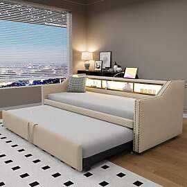 FQMOZY Polsterbett Ausziehbares Bett 90/180x190,