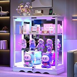 FREDEES Glasvitrine Stehend mit LED Beleuchtung
