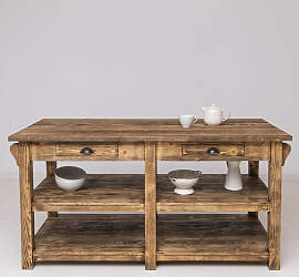 Freistehende Kücheninsel mit offenem Regal braun