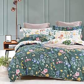 Freyamy Bettwäsche 135x200 Blumen Dunkelgrün