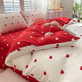 Freyamy Bettwäsche 200x200cm 3teilig Weiß Rot