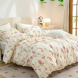 Freyamy Blumen Bettwäsche 135x200cm 2teilig Beige 