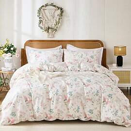 Freyamy Blumen Bettwäsche 155x220 Baumwolle Beige 