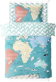 Freyamy Kinder Bettwäsche 135x200,Weltkarte Tier