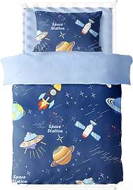 Freyamy Kinderbettwäsche 135x200,Blau Weltraum