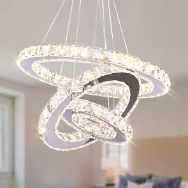 FRIXCHUR 3-Ring LED Kristall Kronleuchter,