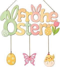 Frohe Ostern Türschild Holz Osterdeko Zum