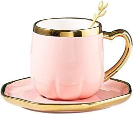 FülleMore Goldrand Keramiktasse mit Untertteller