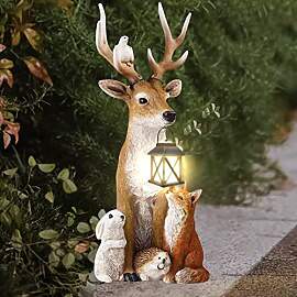 FUFRE Hirsch Deko Mit LED Laterne, Gartenfiguren