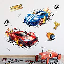 FUFUQUARE 3D Auto Wandtattoo Rennwagen Wandsticker 