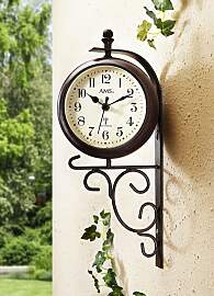Funk-Wanduhr mit Thermometer, Braun, Größe