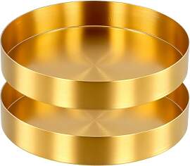 FUNSUEI 2 Stück Deko Tablett Rund Gold, 18 cm