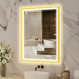 furduzz LED Badspiegel Rechteckig mit Gold