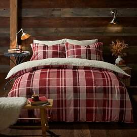 Fusion Rot Karierter Bettbezug, Einzelbettgröße