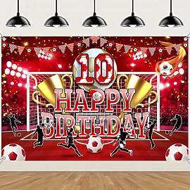 Fussball Deko 10. Geburtstag Banner Kinder - Rot