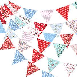 G2PLUS 12m Blau und Rot Wimpelkette Stoff Blumen: