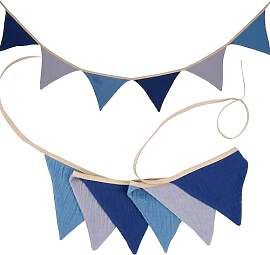 G2PLUS Blau Grau Musselin Wimpelkette
