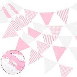 G2PLUS Rosa und Weiß Stoff Wimpelkette, 12M
