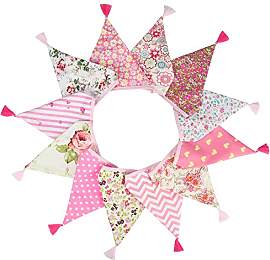 G2PLUS Stoff Wimpelkette mit Quasten, Rosa