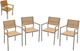 Gardenson Gartenstuhl-Set, Schwarz, Silber, Teak,