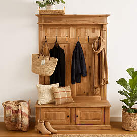 Garderobe mit Sitzbank Eiche massiv lackiert