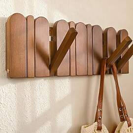 Garderobenleiste Holz im Massivholz-Stil mit 6