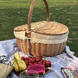 Garneck Picknickkorb mit Deckel Einkaufskorb