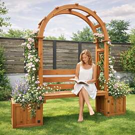 Garten Rosenbogen mit Bank und Pflanzkästen, Holz 