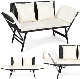 Gartenbank Polyrattan mit Liegefunktion, 2-Sitzer