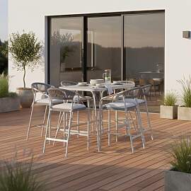 Gartenbarset Allonso Hellgrau Metall/Textil/Glas + 