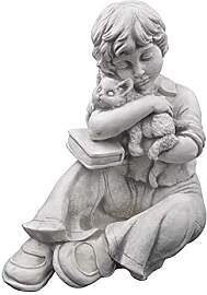 gartendekoparadies.de Jungen Figur mit Katze,