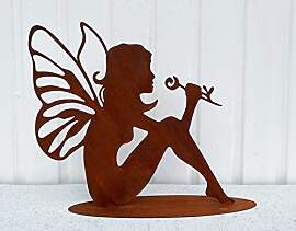 Gartenfigur Elfe riecht am Blume 40x38cm auf