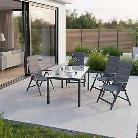 Gartengarnitur 5-tlg. Taviano Metall/Textil/Glas