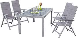 Gartengarnitur 5-tlg. Taviano Metall/Textil/Glas