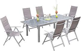 Gartengarnitur 7-tlg. Taviano Metall/Textil/Glas