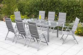 Gartengarnitur 9-tlg. Taviano Metall/Textil/Glas