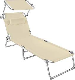 Gartenliege 4-stufig mit Kopfpolster - beige