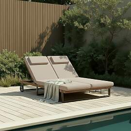 Gartenliege Elenyi grau Metall/Outdoorstoff/Holz
