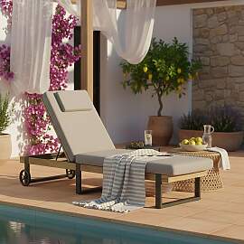 Gartenliege Elenyi grau Metall/Outdoorstoff/Holz