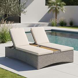 Gartenliege Monero Creme Holz/Metall/Kunststoff