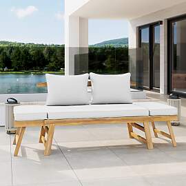 Gartenliege Pia Creme Akazie/Outdoorstoff