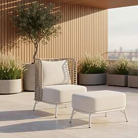 Gartensessel Iska Creme Outdoorstoff/Metall