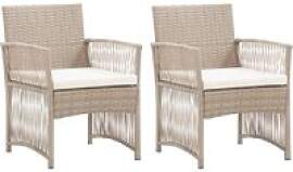 Gartensessel mit Kissen, 2-teilig, beige, gewebtes 