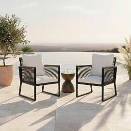 Gartensessel-Set 2-er Set Toni Creme Metall/Textil